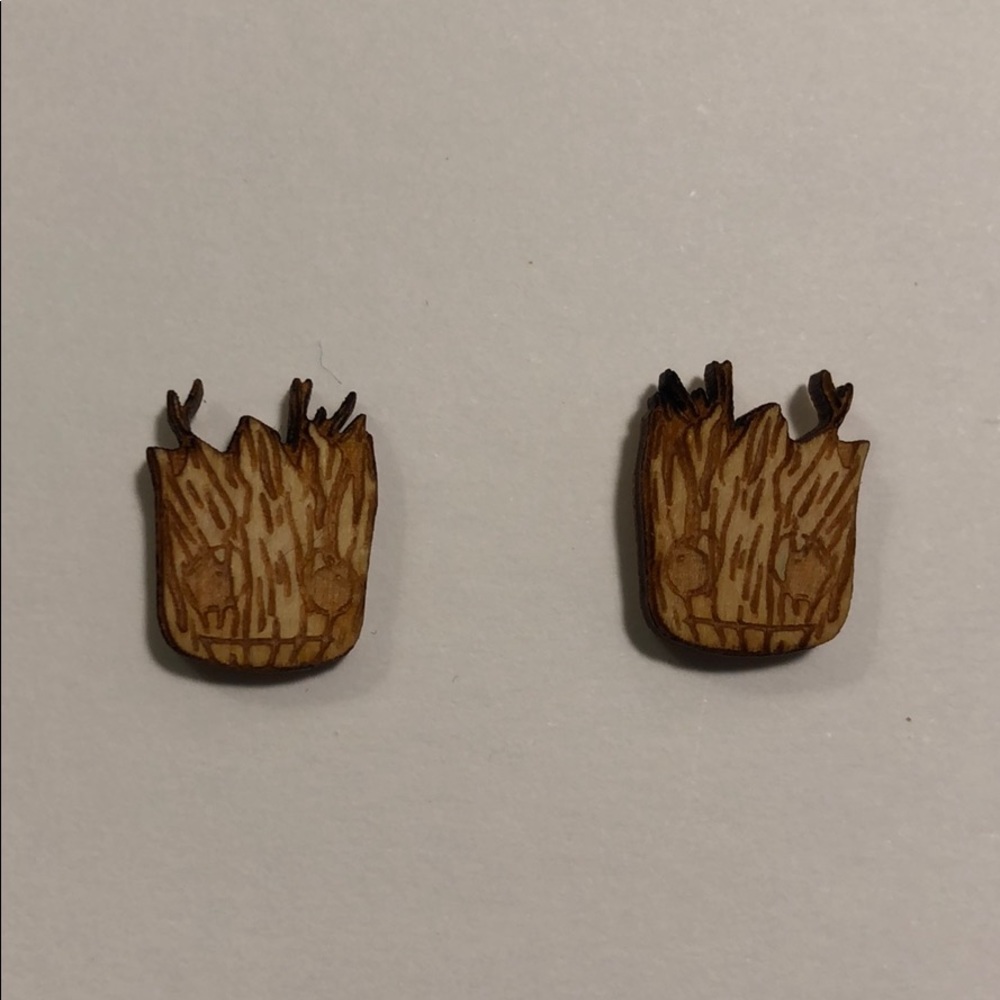 Groot handmade wood posts studs earrings